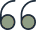 Pixelated icon of an opening double quotation mark in dark blue-grey with light grey-green circular elements.
